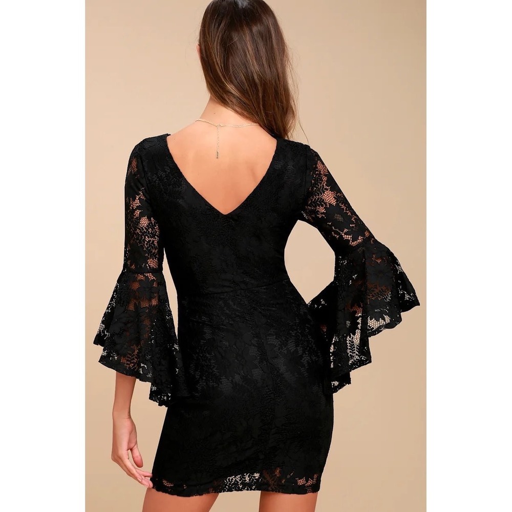Lulus Black Lace Bell Sleeve Mini Dress Small Witchy Dark Fairygoth Whimsical - Picture 2 of 10